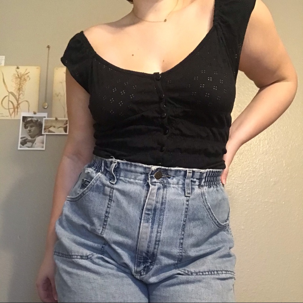 DKNY Black Pointelle Corset Top